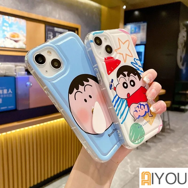 Kreatif Stereopic Berputar Gajah Kecil Ingus Crayon Shin Chan Perlindungan Ponsel Case Kompatibel Untuk iPhone14 14Plus 14 Pro Max 13 12 11 Pro Max XR IX Cakupan Penuh Shockproof Soft Cover