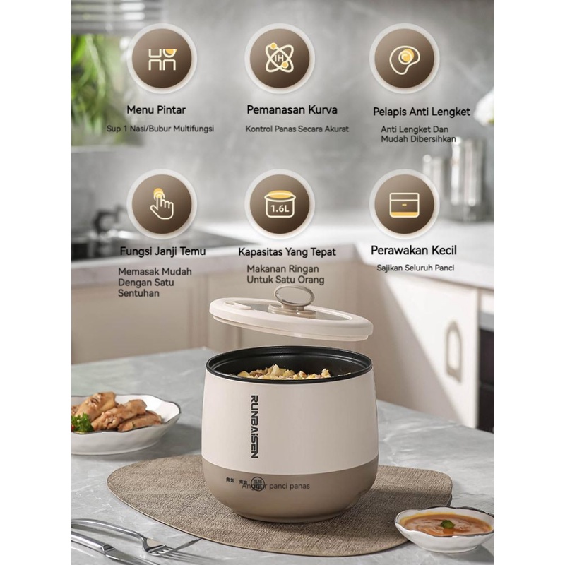 【COD】Rice Cooker Mini/Panci Listrik Low Watt/Panci Listrik Serbaguna/Mini Panci Listrik Multifungsi 1.8L/Electric Cooker Bear Travel Portable