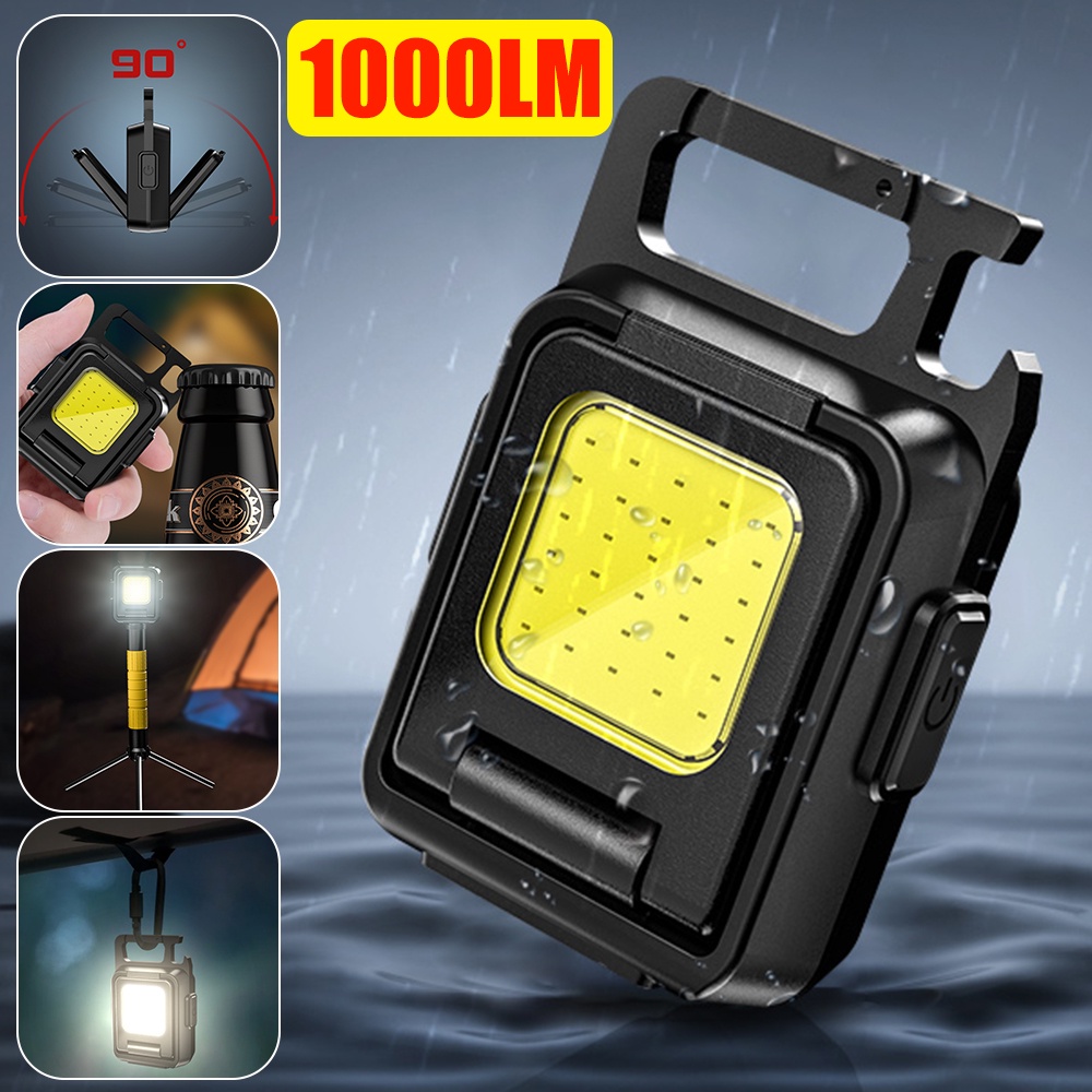 Lampu Gantungan Kunci Rechargeable Multifungsi Dapat Dibesarkan Dengan 5mode Pencahayaan/Lampu Darurat Senter Camping Outdoor Magnetik Kuat Dengan Corkscrew