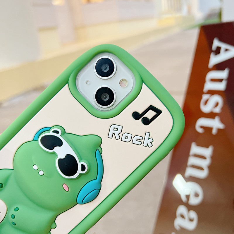 Stereoscopic Cute Sunglasses Green Dinosaur Soft Case for IPhone 11 12 13 14 Pro Max TPU Phone CASE Cute Pretty Girl's Fashion
