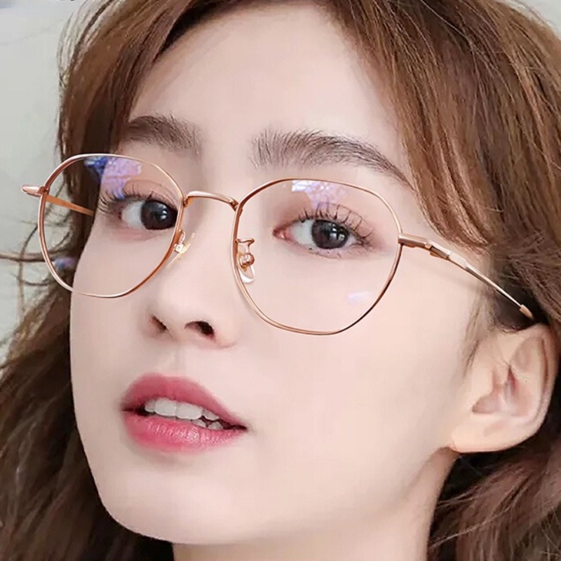 (YUZHU) Western Vintage Fashion Optical Eyeglasses Korean Fashion Anti Blue Light Metal Eyeglasses Unisex