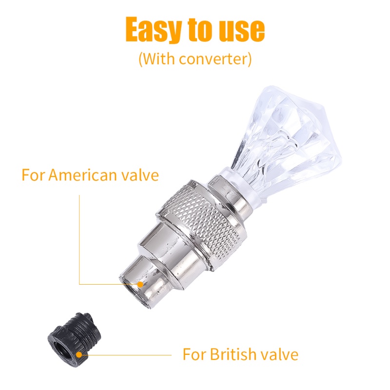 2pcs LED Klep Sepeda Bentuk Berlian Mobil Motor Sepeda Warna-Warni Tutup Katup Ban Ban LED Lampu Induksi Dekorasi Aksesoris
