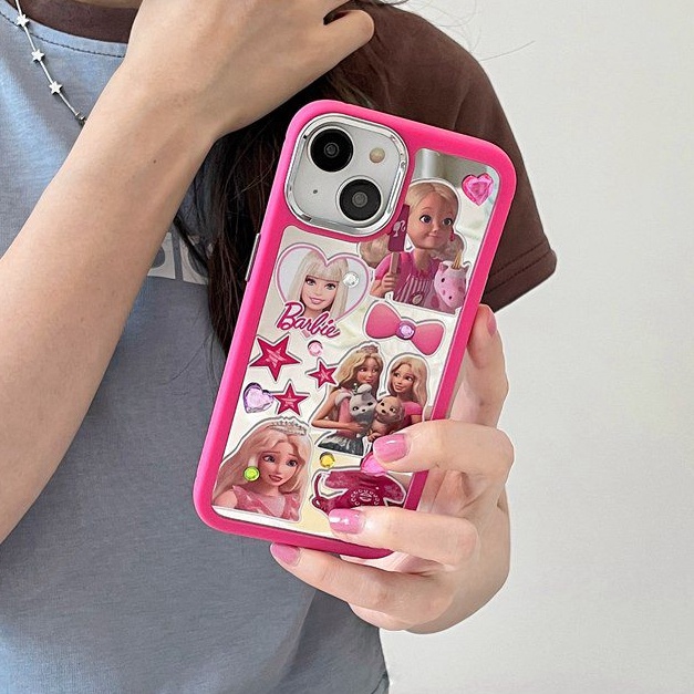 All New Mirror Princess Barbie Electroplated Camera Silicone Soft Case IPhone 11 12 13 14 Pro Max Women's Fashion Gift Cute Pink