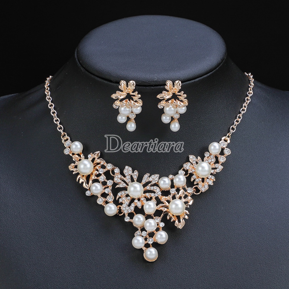 Set Kalung Perhiasan Vintage Eropa Dan Amerika Kepribadian Perempuan Fashion Istana Gaya Mutiara