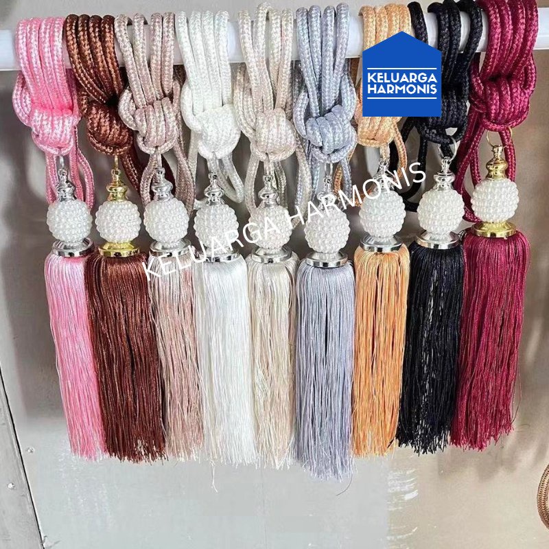 KH Tasel Gorden Mutiara Rumbai Cantik Elegan Mewah Tali Gorden Rumbai Mutiara Tali Gordeng Ikat Gordeng