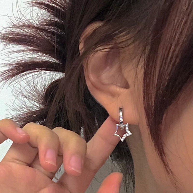 Korea Zirkon Drop Earrings Kristal Pentagram Perak Anting Untuk Wanita Fashion Perhiasan Aksesoris