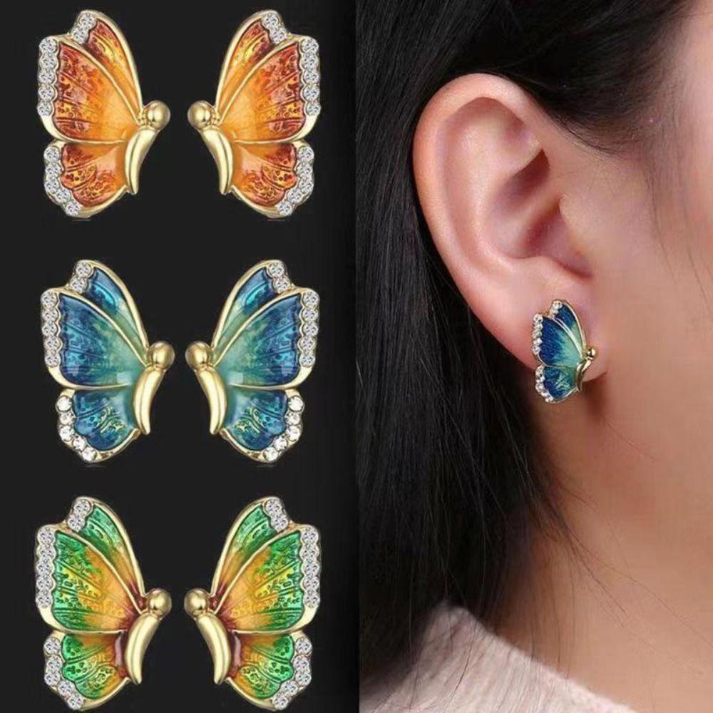 Needway Gaya Korea Anting Pesta Vintage Elegan Indah Klasik Paduan Mutiara Kupu-Kupu Anting