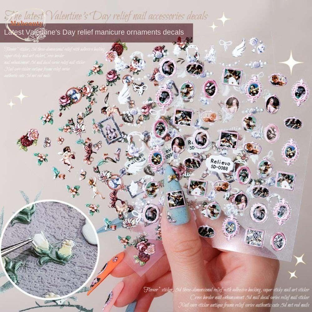 Mxbeauty Bunga Stiker Kuku Wanita Sweet Rose Flowers Valentine Day Nail Art Camellia Self Adhesive Nail Art Dekorasi