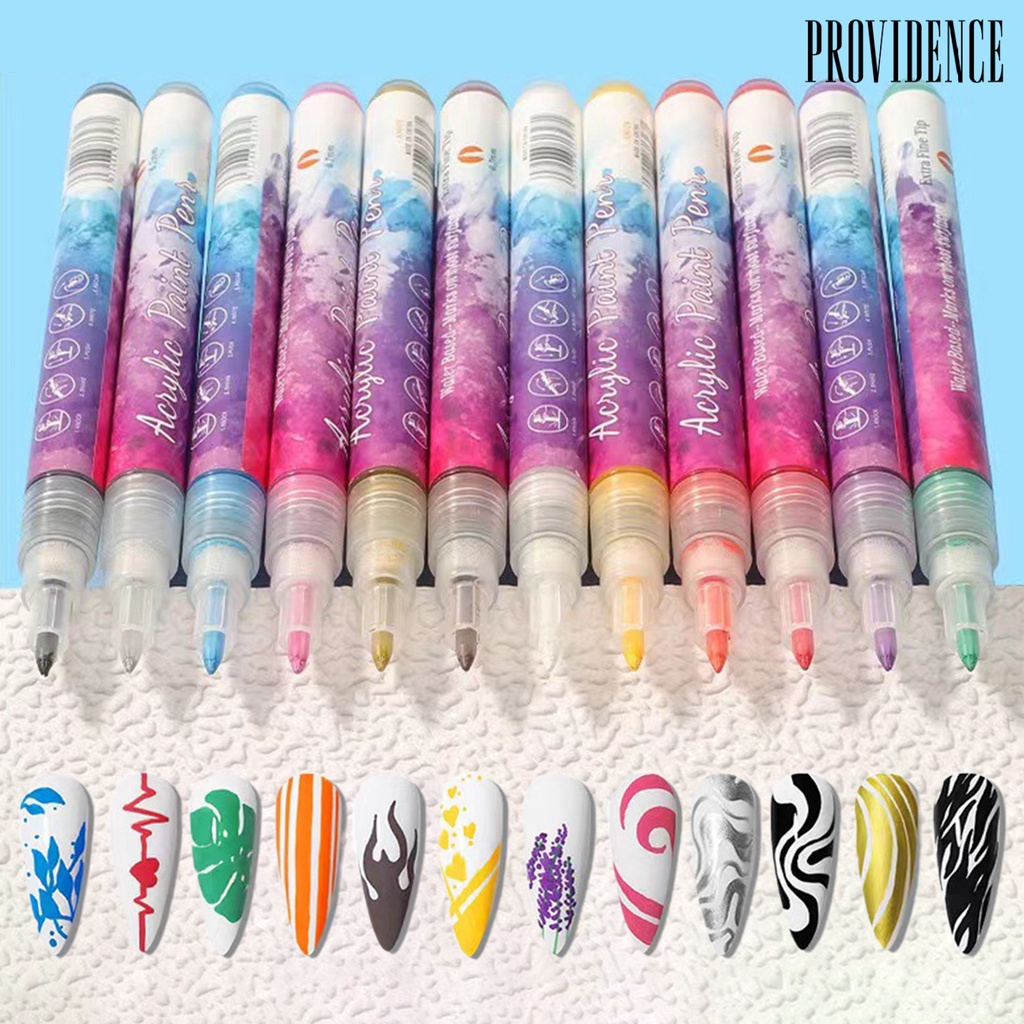 Providence 12Pcs Nail Art Pens Tip Halus Cepat Kering Mudah Operasi Garis Presisi Ultra Tipis Lukisan Kuku Tahan Air Nail Art Graffiti Pen Set Digunakan Di Rumah