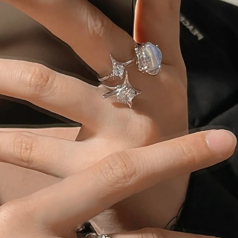 Cincin Geometris Bahan Alloy Kristal Korea Untuk Anak Perempuan