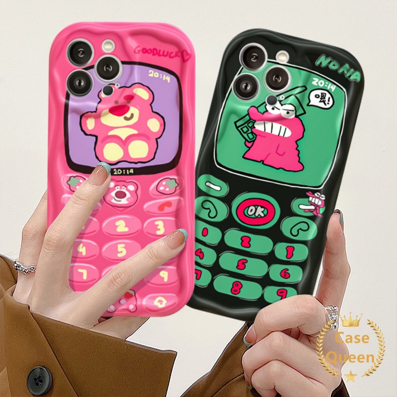 Casing Tombol Ponsel Kreatif Tepi Melengkung Bergelombang 3D Untuk Samsung A14 A12 A32 A13 A04s A13 A24 M12 A52 A52s A50 A30s A50s Kartun Manyo Toy Story Alien Crocodile Strawberry Bear Cover