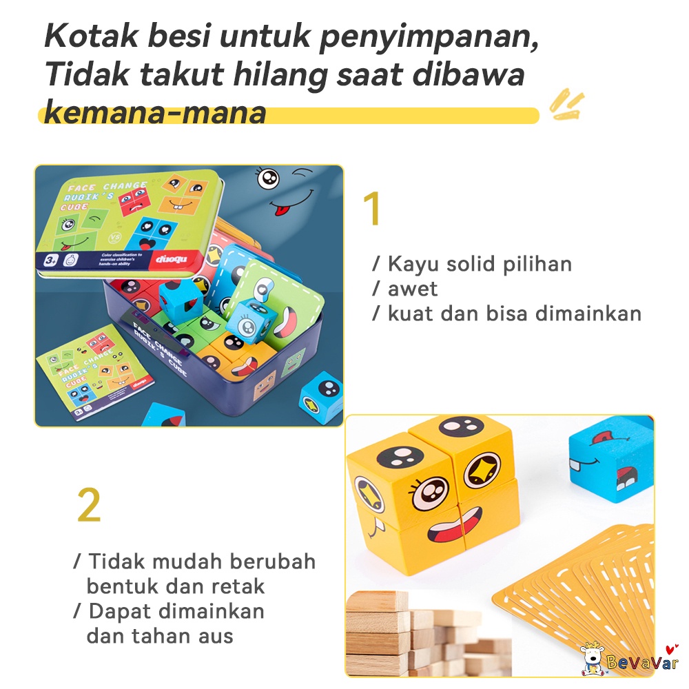 BEVAVAR Mainan Kubus bayi Dengan kartu dan lonceng face changing cube Edukasi