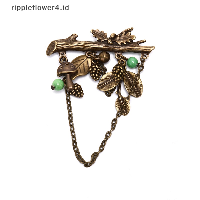 {rippleflower4.id} Fashion Vintage Asli Pohon Pinus Kerucut Jamur Liontin Bros Pin Perhiasan Hadiah~