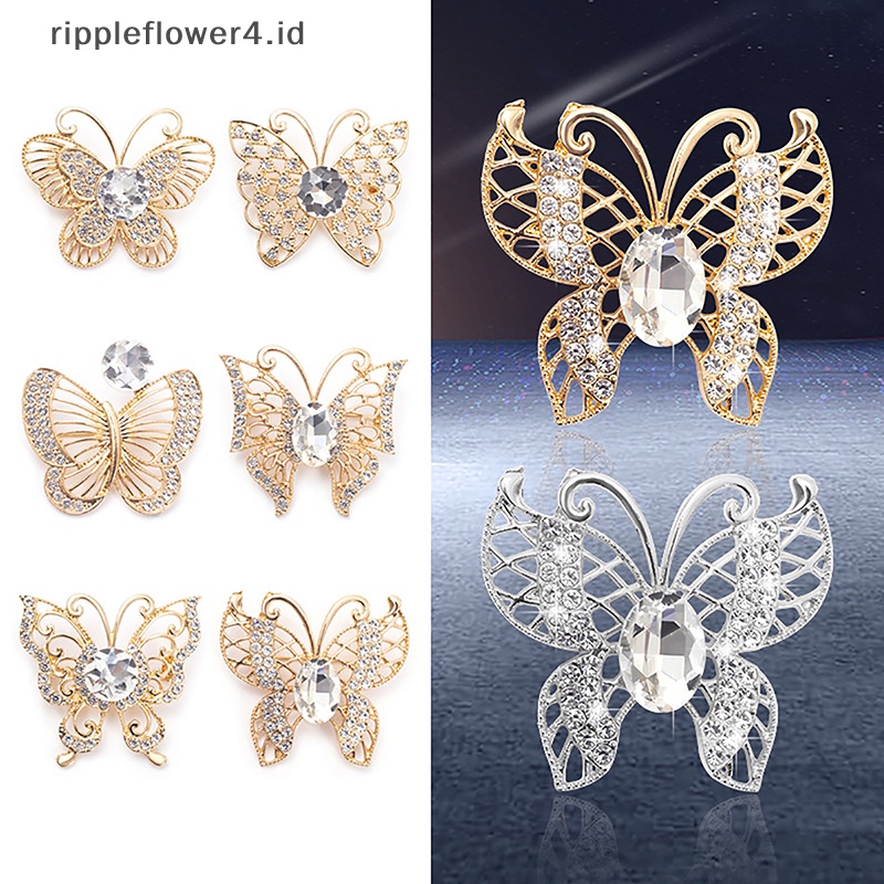 {rippleflower4.id} Paduan Berlian Imitasi Kupu-Kupu Bros Temperamen Syal Gesper Fashion All-match Pakaian Hewan Korsase Kain Aksesoris Perhiasan~