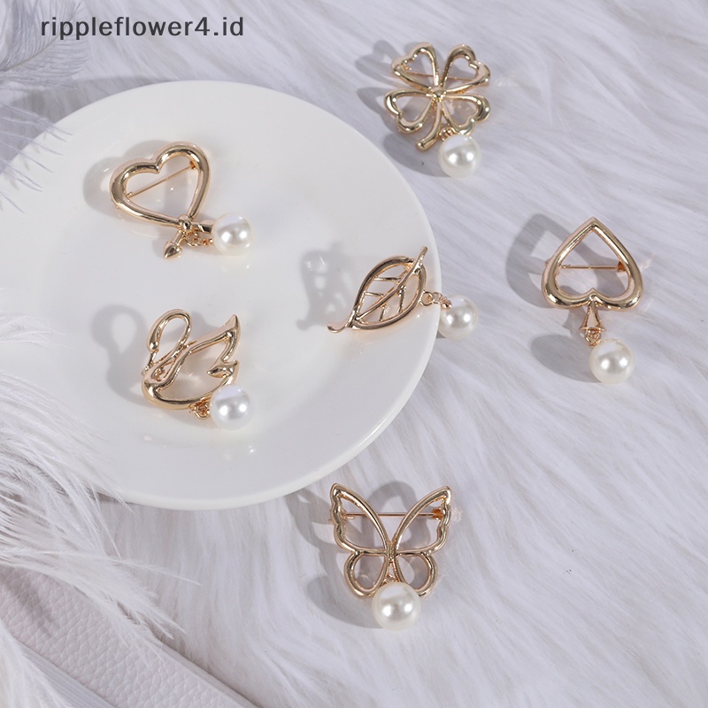 {rippleflower4.id} Fashion Mutiara Lucu Bros pin Pesona Sweater Cardigan Klip Rantai Bros Perhiasan~