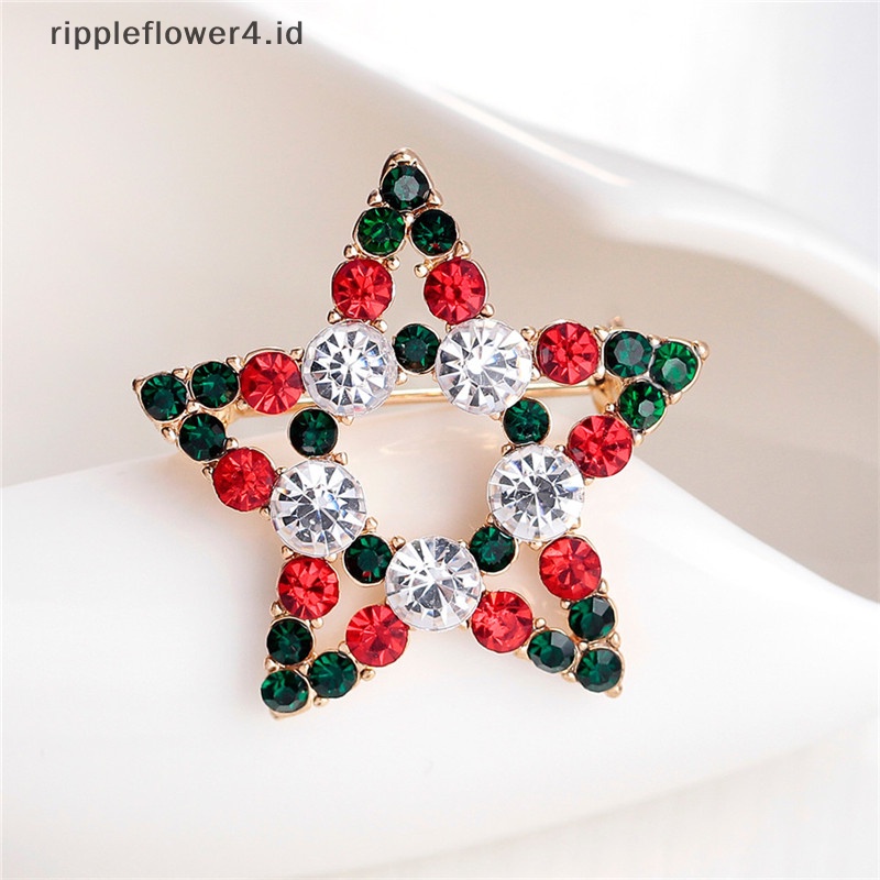 {rippleflower4.id} 1x Hot Fashion Bintang Kristal Berlian Imitasi Snowman Natal Bros Pin Hadiah Xmas~