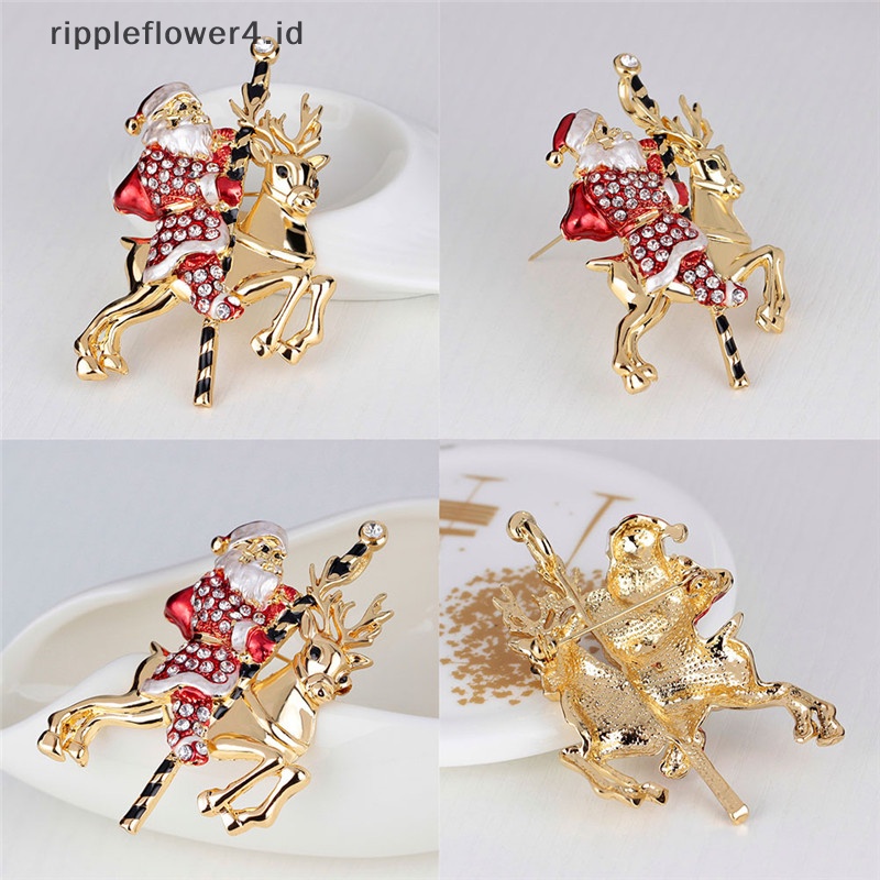 {rippleflower4.id} 1pc Indah Santa Claus Rusa Berlian Imitasi Hadiah Natal Bros Pin Kerah Korsase 1 Pc Fashion Santa Claus Rusa Berlian Imitasi Hadiah Natal Bros Pin Kerah Corsa