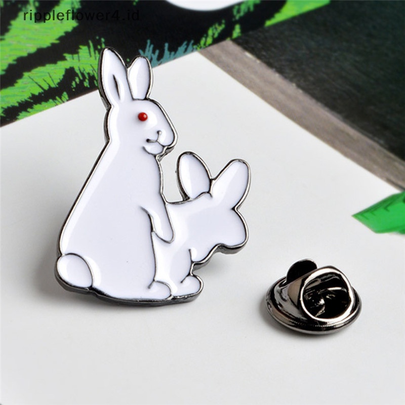 {rippleflower4.id} Pesona Kartun Lucu Dua Kelinci Putih Jahat Bros Pin Jeans Pakaian Perhiasan Wanita Hadiah~