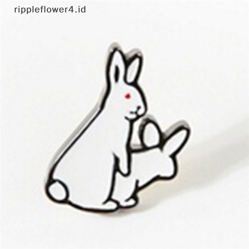 {rippleflower4.id} Pesona Kartun Lucu Dua Kelinci Putih Jahat Bros Pin Jeans Pakaian Perhiasan Wanita Hadiah~