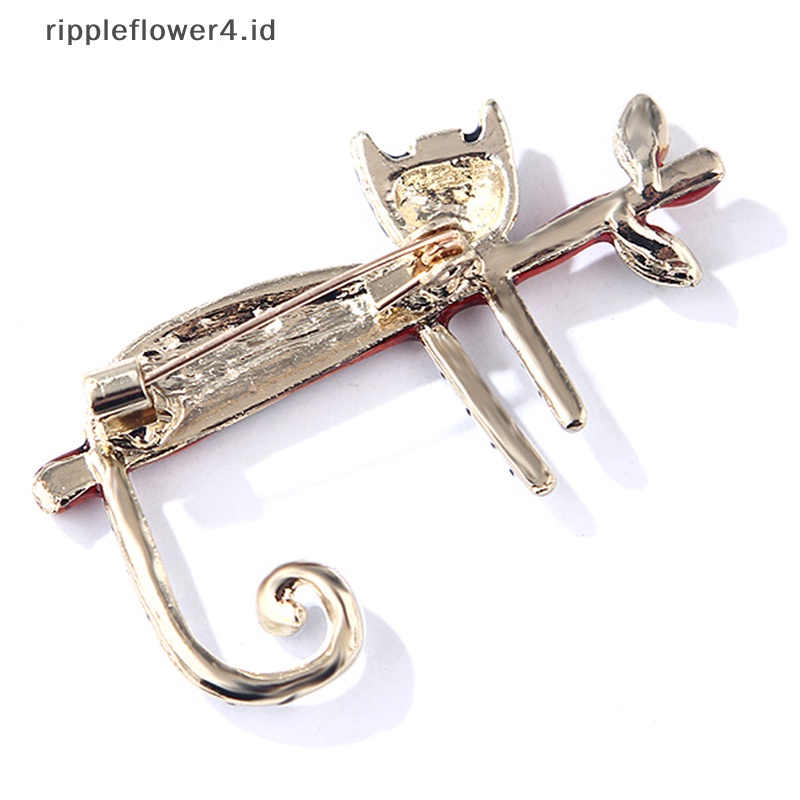 {rippleflower4.id} Fashion Kucing Malas Duduk Di Pohon Enamel Bros Untuk Wanita Lapel Pakaian Aksesoris Perhiasan Pesta~