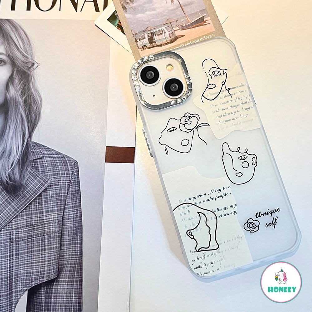 Fashion Art Line Case Untuk Iphone14 13 12 11 Pro Max Case Untuk iPhone XR Xs7 8 Plus Label Huruf Sederhana Sarung Belakang Hp