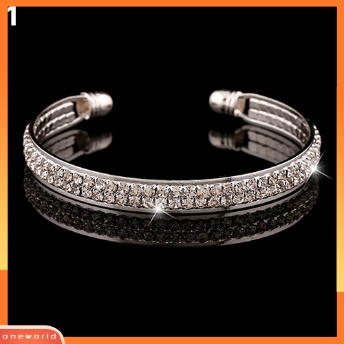 [WOD] Lady's 2baris Kristal Berlian Imitasi Bangle Gelang Cuff Open Bracelet Jewelry