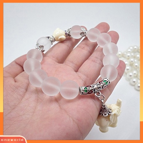 [WOD] Wanita Vintage Frosted Bead Gelang Liontin Gajah Lucu Gaya Korea Bangle