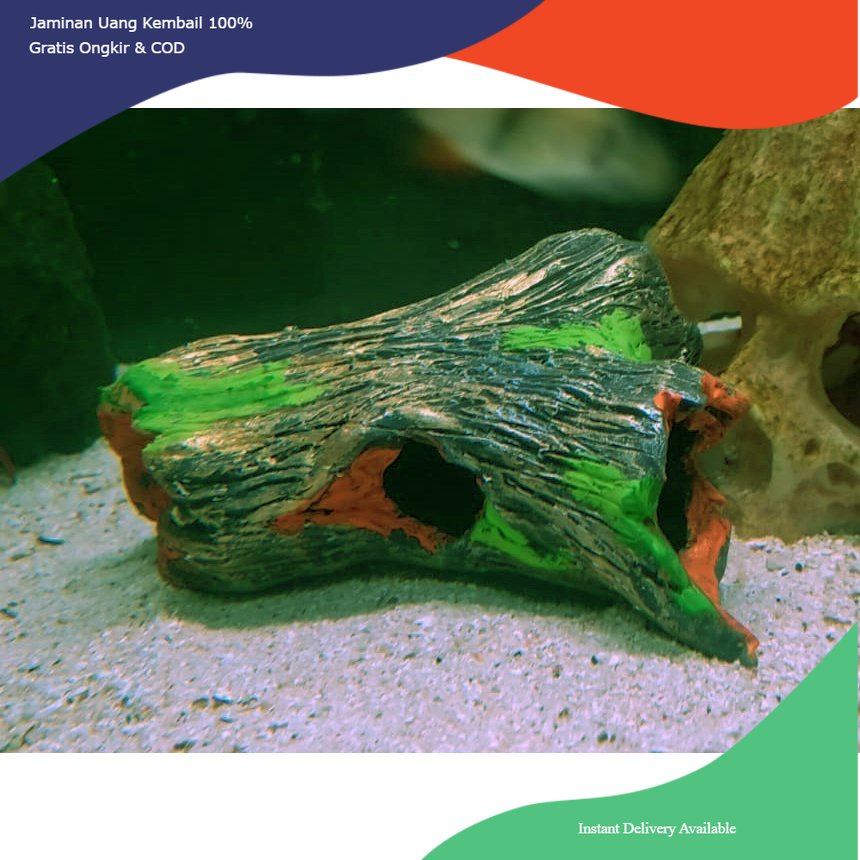 Kayu tempat sembunyi ikan, kayu berlubang tempat sembunyi ikan, hiasan aquarium kayu lubang, dekoras