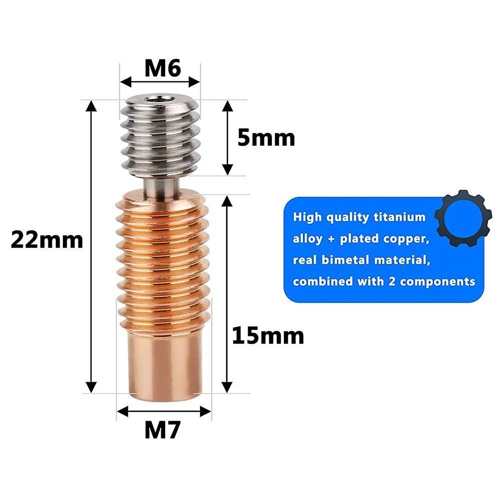 Populer 2pcs Upgrade Bi-Metal heatbreak 3D Printer Bagian DIY 3D Printer Bimetal Tenggorokan Nozzle Semua Logam Ulir