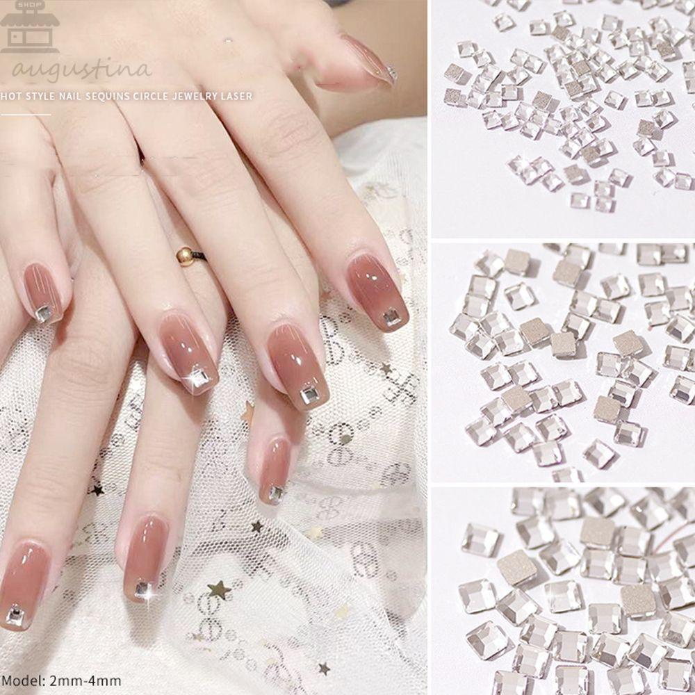 Agustina Perhiasan Kuku Persegi DIY Fashion Persegi Kecil Permata Kristal Kuku Pesona Flatback Square Nail Rhinestones