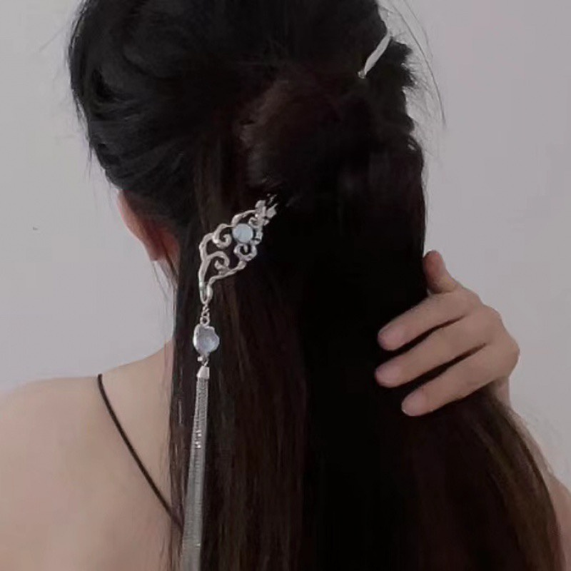 Retro Menguntungkan Awan Moonstone Rumbai Jepit Rambut Peri Antik High-End Jepit Rambut Berkelas Jepit Rambut Niche Langkah-Goyang Hanfu Aksesoris Rambut