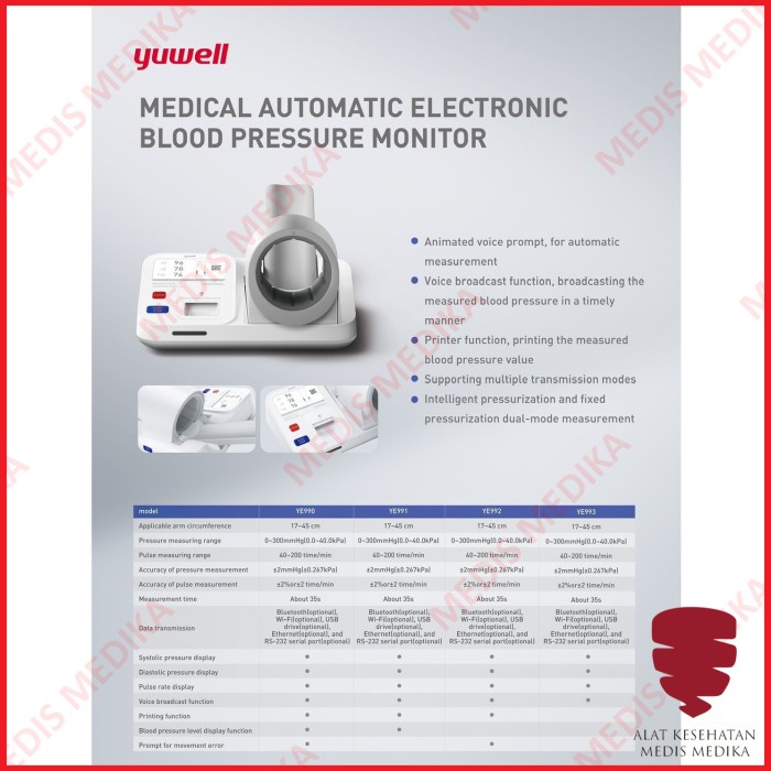 Tensimeter Digital Yuwell YE 990 Automatic Table Top Alat Ukur Tes Test Cek Tensi Meter Tekanan Darah YE990