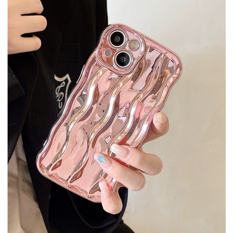 Shine Pink Water Wave Soft TPU Case iP iPhone 12 13 14 Pro Max 11 Girl Woman New FTD Casing Apple