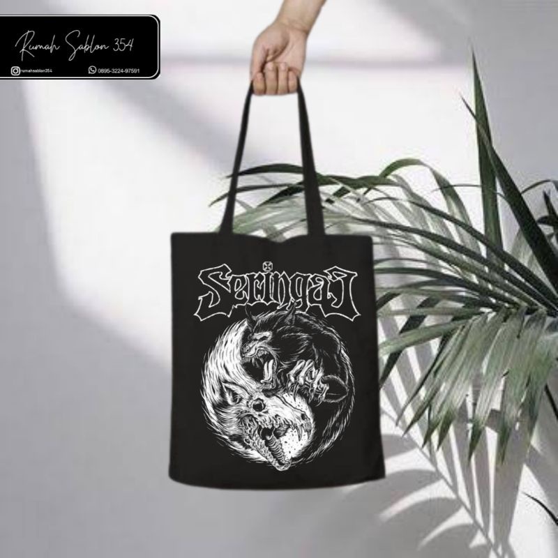 TOTE BAG SERINGAI LOGO / TOTEBAG RESLETING HITAM / TOTEBAG BAND METAL / TAS JINJING / TOTEBAG CANVAS