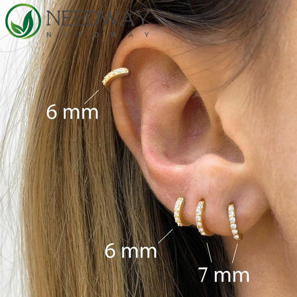 Needway   Sterling Silver Anting Tipis Sederhana Wanita Tindik Telinga Kepribadian Telinga Tulang Cincin Kecil Anting-Anting Hoop