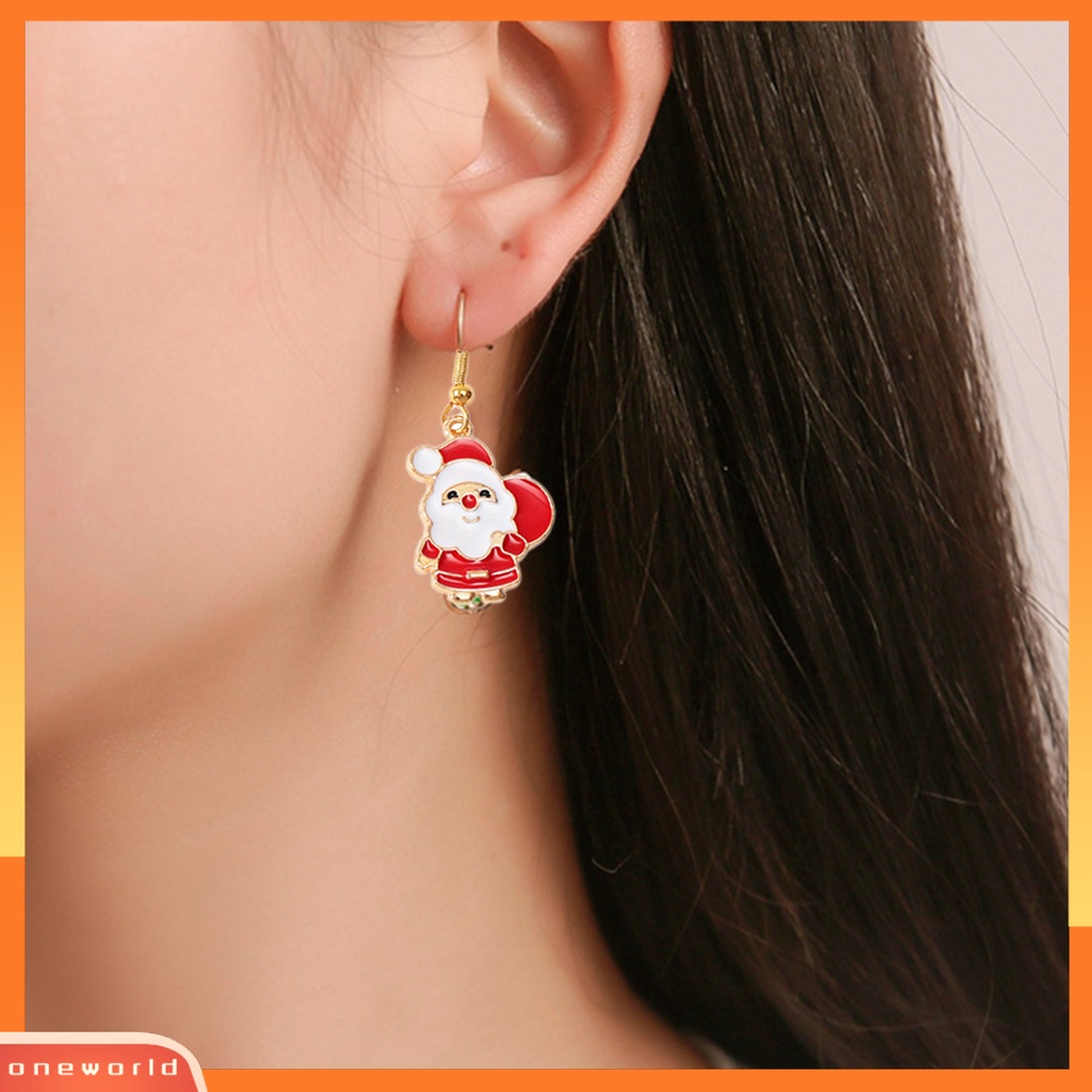 [WOD] 1pasang Anting Menjuntai Pohon Natal Snowman Dripping Oil Santa Claus Earrings Perhiasan Aksesori