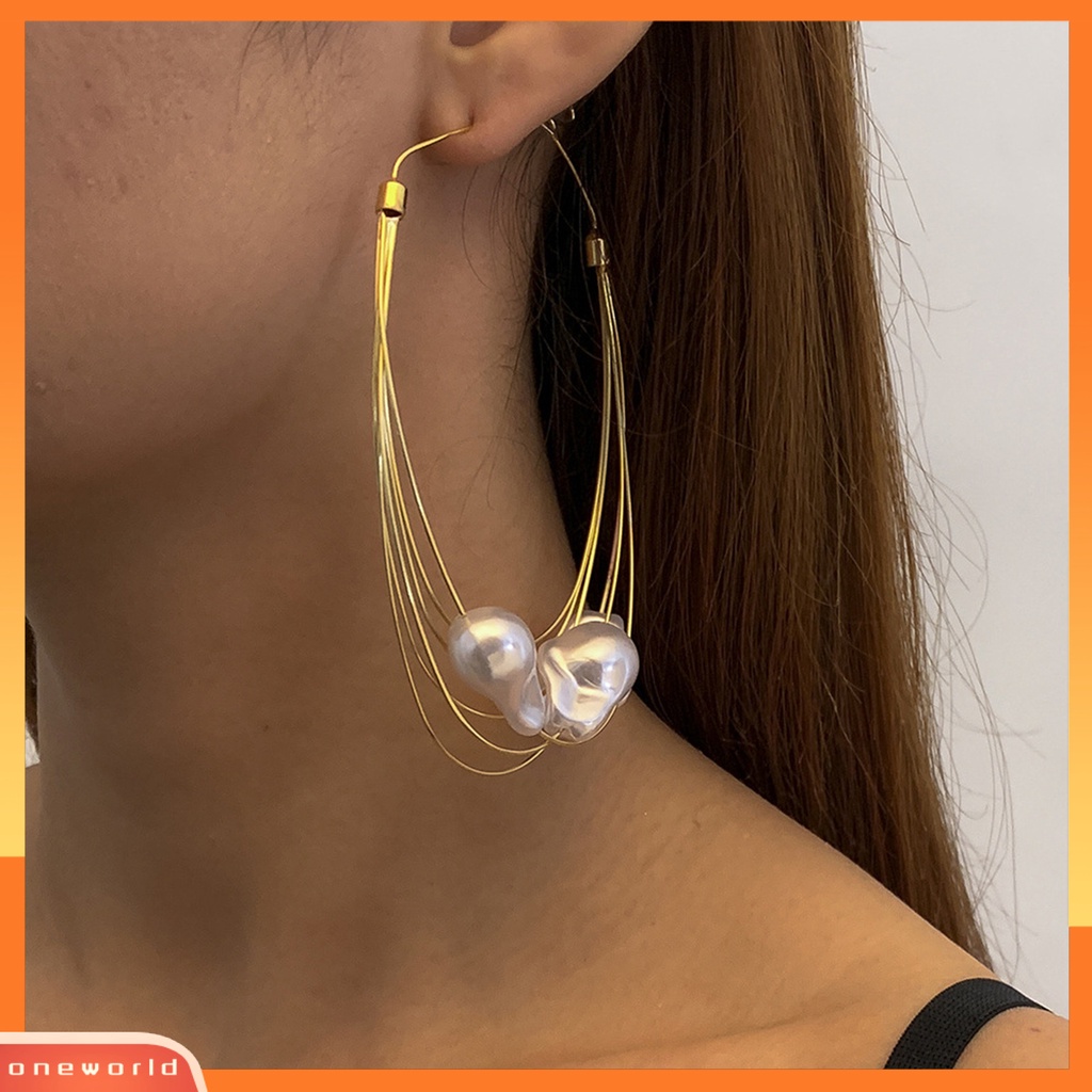 [WOD] 1pasang Anting Menjuntai Mutiara Imitasi Multi-layer Rumbai Perhiasan Semua Pertandingan Lingkaran Geometris Drop Earrings Aksesoris Wanita