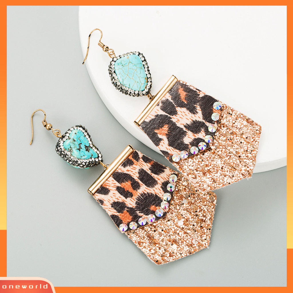 [WOD] 1pasang Anting Drop Semua Pertandingan Motif Leopard Kulit Imitasi Berlian Imitasi Tertanam Rumbai Wanita Anting Kait Untuk Pacaran