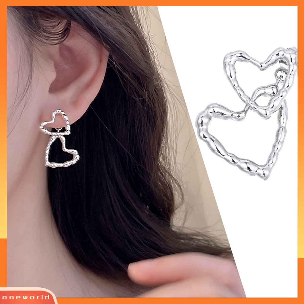 [WOD] 1pcs Anting Stud Manis Berongga Keluar Asimetris Tekstur Kasar Hypoallergenic Aksesoris Perhiasan Lapis Perak Cinta Hati Wanita Anting Gantung Untuk Pacaran