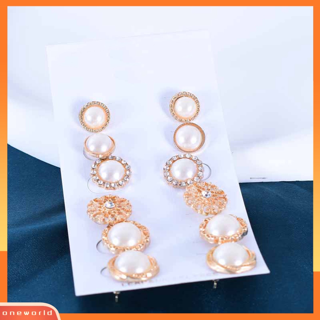 [WOD] 6pasang Anting Stud Bulat Berlian Imitasi Mengkilap Hias Electroplating Semua Pertandingan Dekorasi Hadiah Faux Pearl Flower Women Ear Studs Jewelry Untuk Pacaran