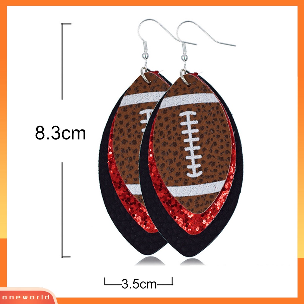 [WOD] 1pasang Anting Menjuntai Ringan Multi-layer Kulit Imitasi Vintage Unik Football Hook Earring Untuk Wanita