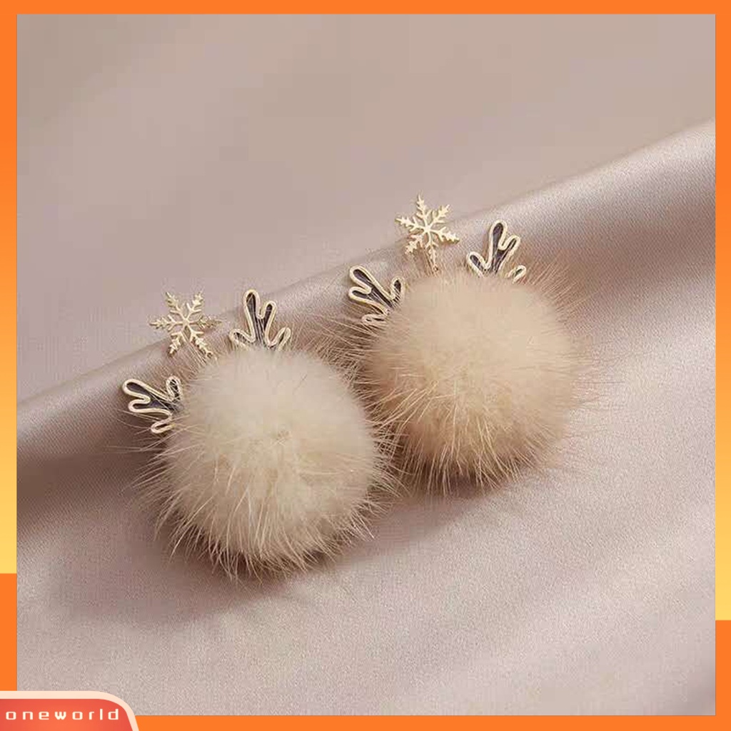 [WOD] 1pasang Drop Earrings Rumbai Desain Bulat Tanduk Rusa Ditiru Rambut Mink Geometris Wanita Earrings Untuk Pacaran