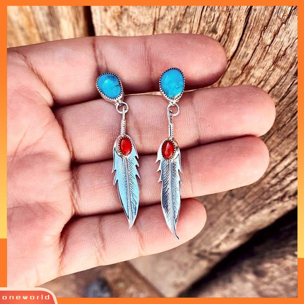 [WOD] 1pasang Drop Earrings Bulu Imitasi Turquoise Ladies Elegan Tahan Lama Anting Menjuntai Untuk Perjamuan