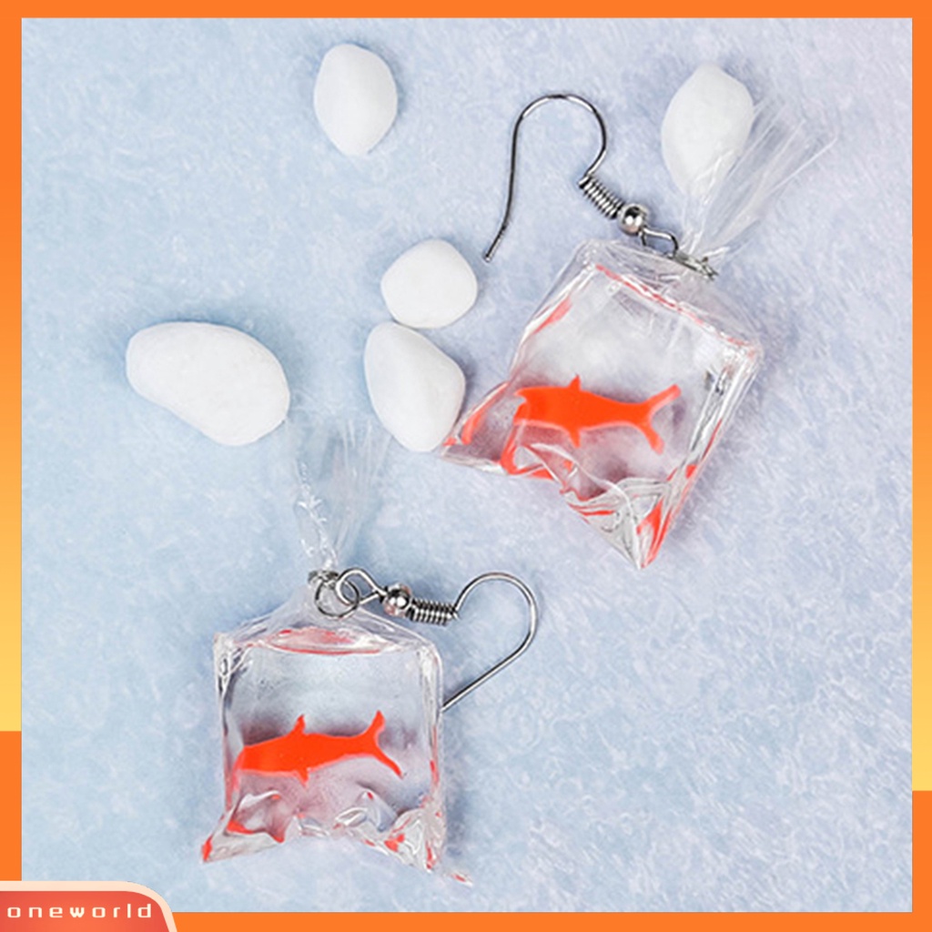 [WOD] 1pasang Tindik Hidup Resin Wanita Anting Ikan Mas Kantong Air Menjuntai Anting Perhiasan Aksesoris