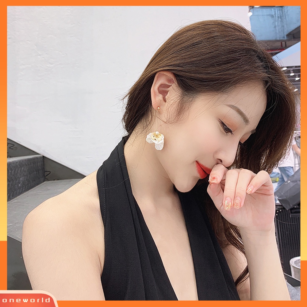 [WOD] Fashion Wanita Kelopak Bunga Panjang Drop Menjuntai Ear Stud Earrings Pesta Perhiasan Hadiah