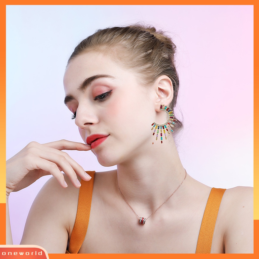 [WOD] Wanita Fashion C Bentuk Bunga Matahari Tidak Teratur Berlian Imitasi Stud Earrings Jewelry