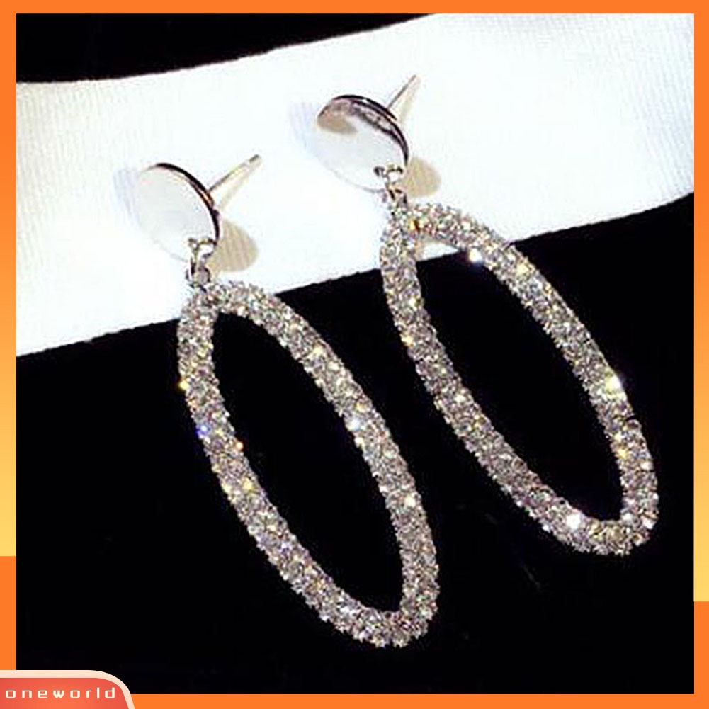 [WOD] Jam Tangan Berlian Imitasi Wanita Bentuk Oval Geometris Menjuntai Ear Drop Earrings Jewelry
