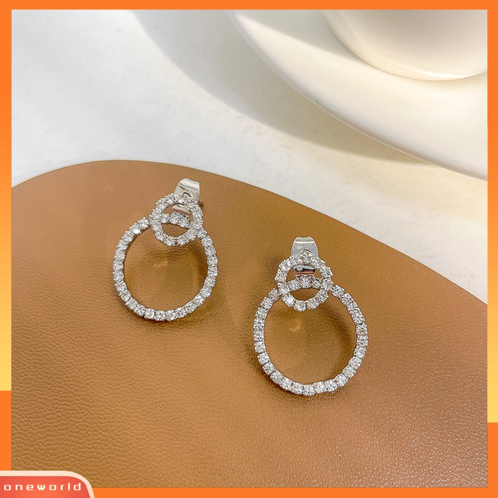[WOD] 1pasang Anting Tusuk Bentuk Lingkaran Perhiasan Berlian Imitasi Gaya Jepang Korea Anting Berkilau Untuk Pakaian Sehari-Hari
