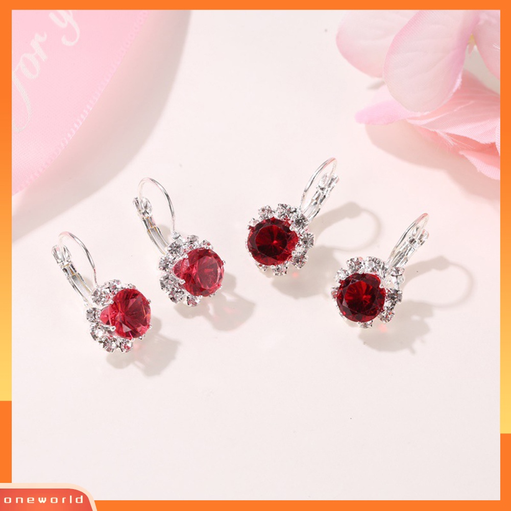 [WOD] Wanita Bergaya Bentuk Bulat Bunga Kristal Imitasi Cubic Zirconia Stud Earrings Hadiah