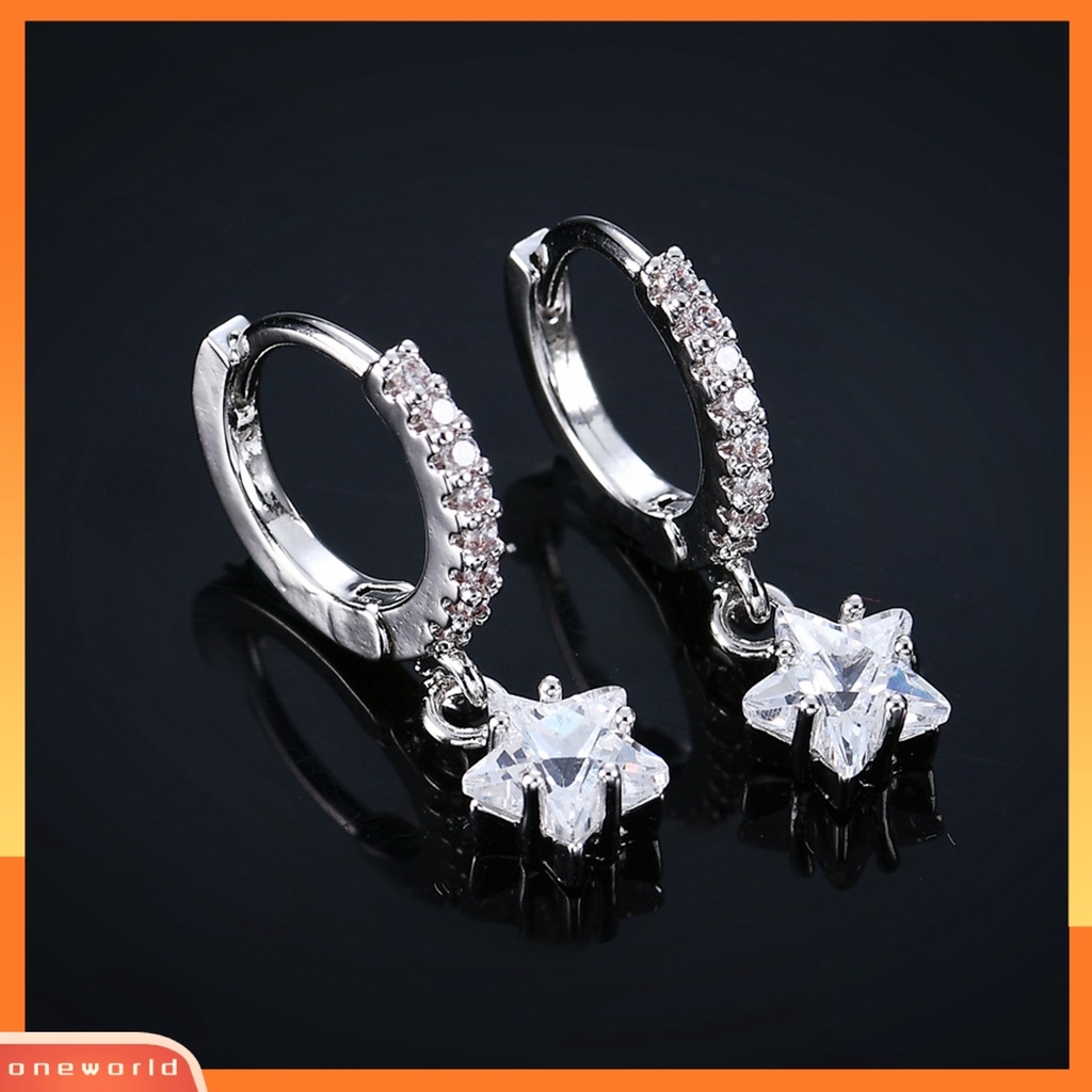 [WOD] 1pasang Anting Wanita Warna-Warni Berkilau Cubic Zirconia Star Pendant Menjuntai Earrings Untuk Pacaran